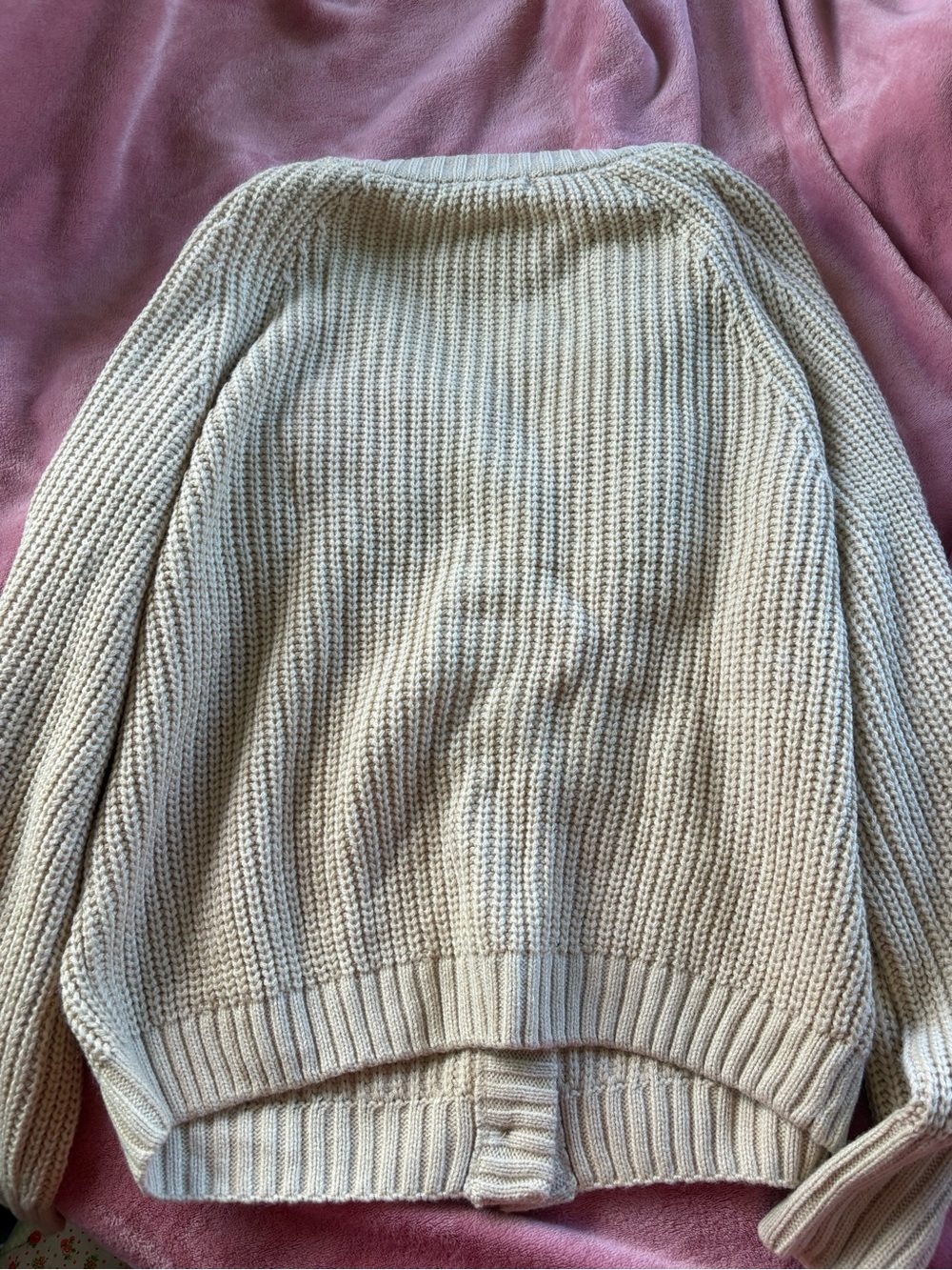 Cream Ribbed V-Neck Button Cardigan - Picture 4 of 4